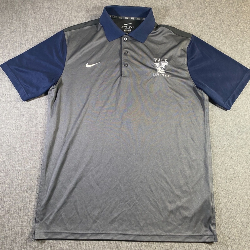 Nike Dri-Fit Yale Bulldogs Basketball Polo Shirt Mens Size Large Grey Colorblock